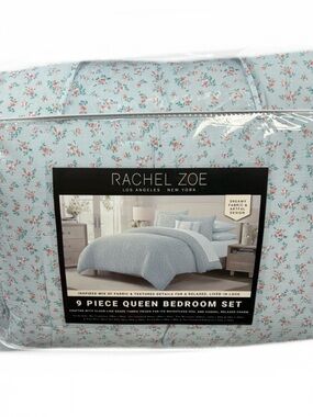 Rachel Zoe Blue and Multicolored Queen Cloud Like Gauze Comforter Set 90”x90”